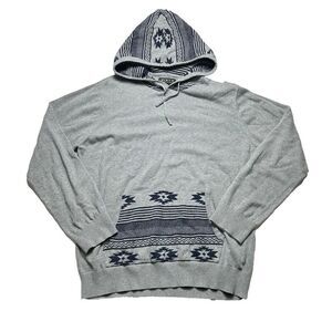 21 Men Gray Hoodie with Aztec Pattern Pocket Casual Sweatshirt Size Large